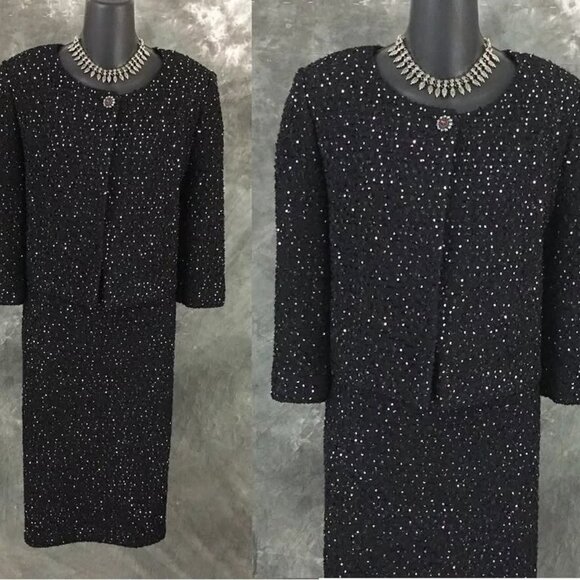 NEW BEAUTIFUL St John knit Black multi sequin embellished jacket skirt suit 12 - Picture 2 of 7